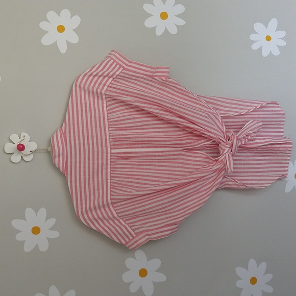 Madewell Central Short-Sleeve Tie-Back Button-Down Shirt In Rose Stripe - Picture 8 of 14